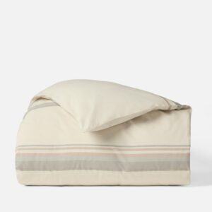 Stone with Multi Lightweight Striped Crinkled Organic Percale Duvet Cover