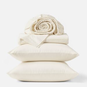 Alpine White Smooth Embroidered Organic Sateen Sheet Set for Layered Comfort