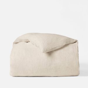 Alpine White Breathable Handstitched Pebbled Organic Linen Duvet Cover