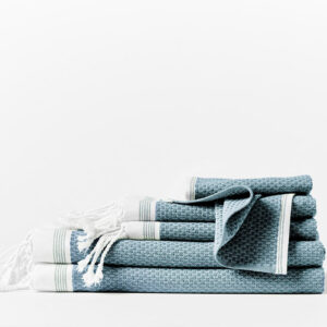 Turkish Flat-Weave Organic Bath Towel Set - Aquamarine with Sea Spray