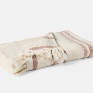 Soft White with Pacific Blue Lightweight Striped Printed Organic Percale Throw Blanket