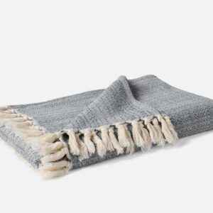 Natural Undyed with Khaki Relaxed Organic Cotton Throw Blanket