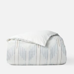 Wave Blue Relaxed Diamond Stitched Crinkled Organic Cotton Duvet Cover