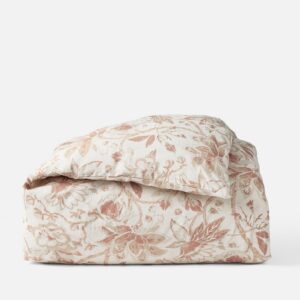 Natural with Sage Relaxed Printed Floral Linen Organic Cotton Duvet Cover
