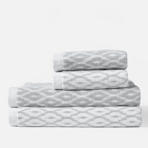 Geometric Ikat Organic Cotton Towel Set - Alpine White Seal