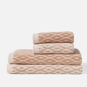 Geometric Ikat Organic Cotton Towel Set - Cream Biscotti