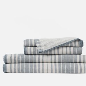 Cotton-Linen Textured Bath Towel Set - Flax with Gulf
