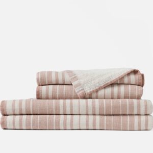 Cotton-Linen Textured Bath Towel Set - Flax with Praline