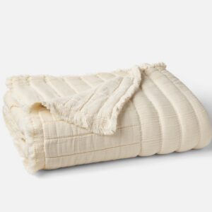 Natural Undyed Breathable Matelasse Striped Organic Cotton Throw Blanket