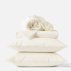 Alpine White Smooth Embroidered Organic Sateen Sheet Set for Cozy Rooms