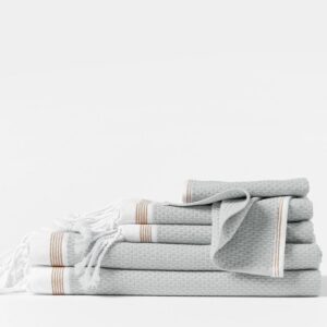 Turkish Flat-Weave Organic Bath Towel Set - Seal with Fawn