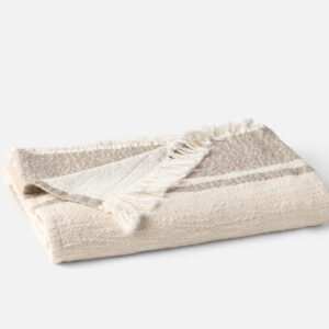 Natural Undyed with Natural Matelasse Striped Linen Organic Cotton Throw Blanket