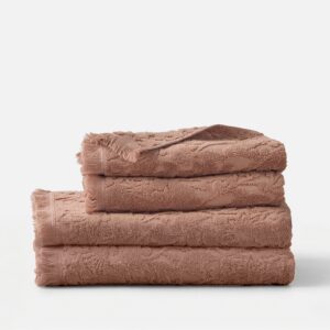 Raised Floral Organic Cotton Bath Towel Set - Antique Rose