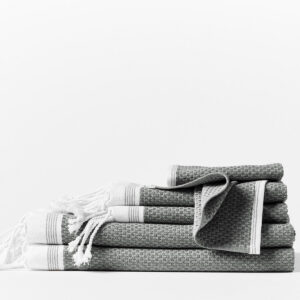 Turkish Flat-Weave Organic Bath Towel Set - Shadow with Deep Pewter