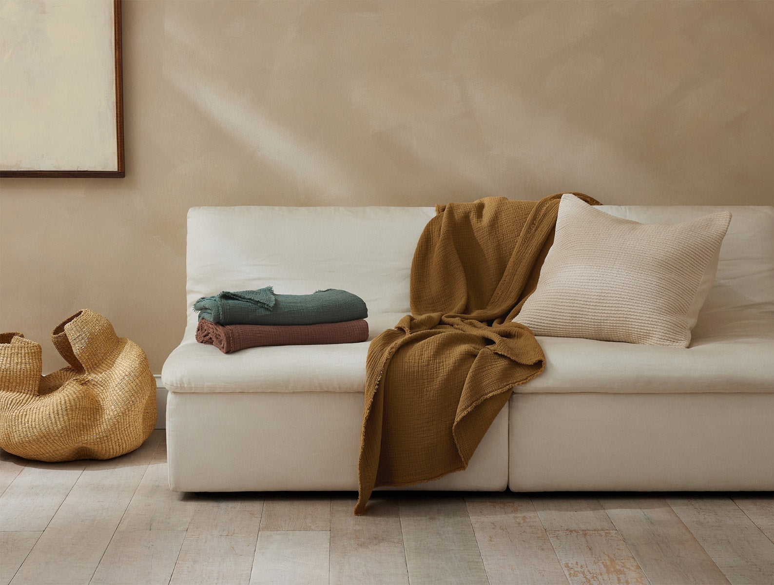 Juniper Relaxed Matelasse Wave Textured Linen Organic Cotton Throw Blanket - Image 2